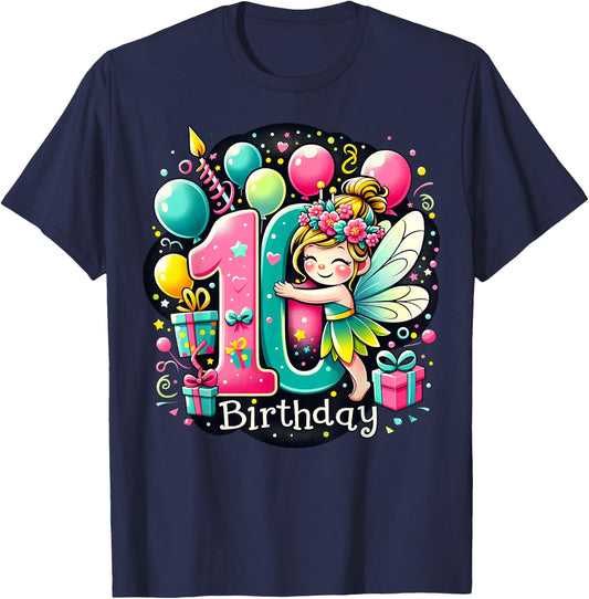 Kids Fairy Theme tenth Bday Party 10th Fairy Birthday T-Shirt - T-Shirt | Navy