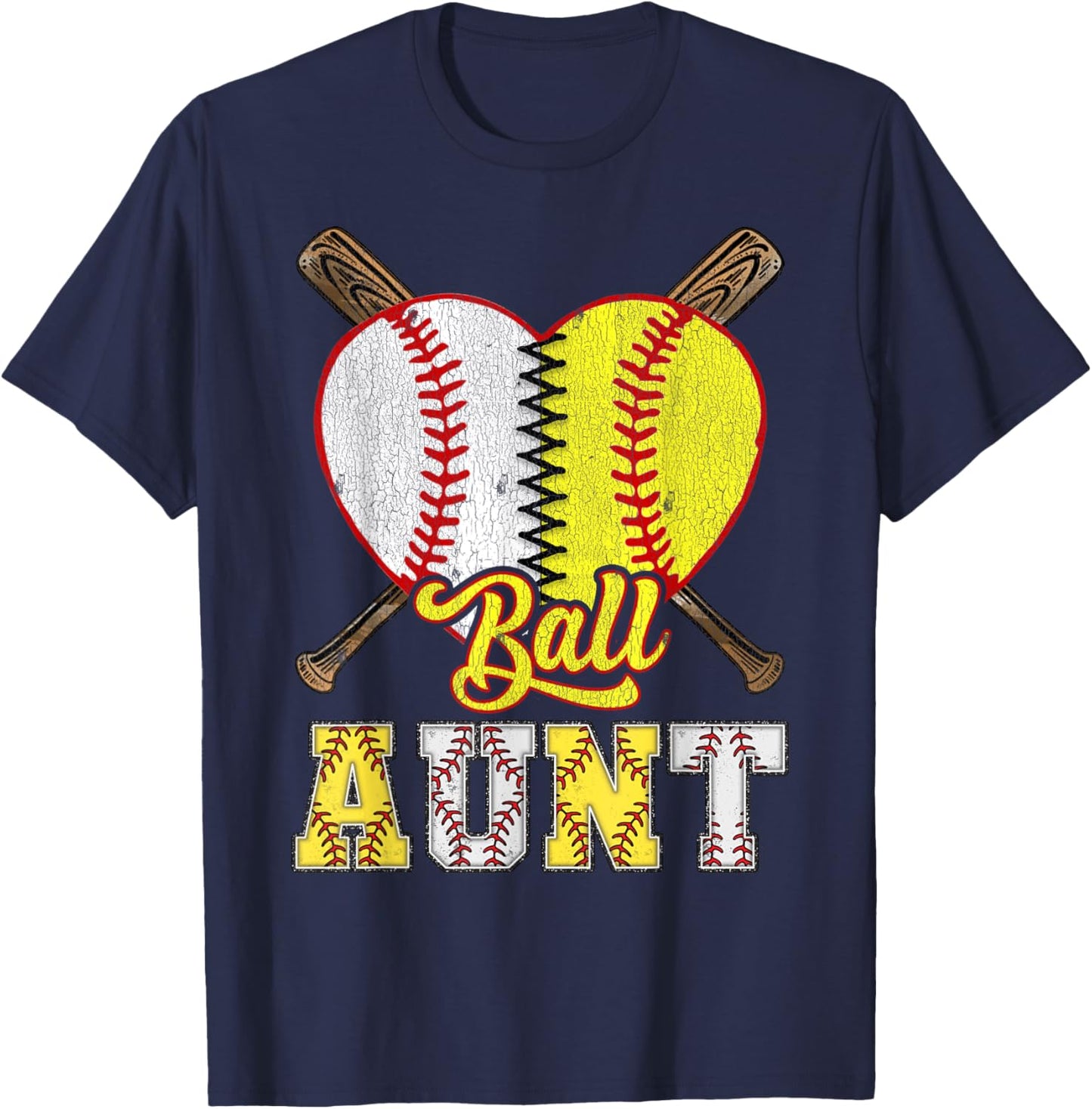 Aunt Of Both Ball Aunt Half Baseball Softball T-Shirt - T-Shirt | Navy