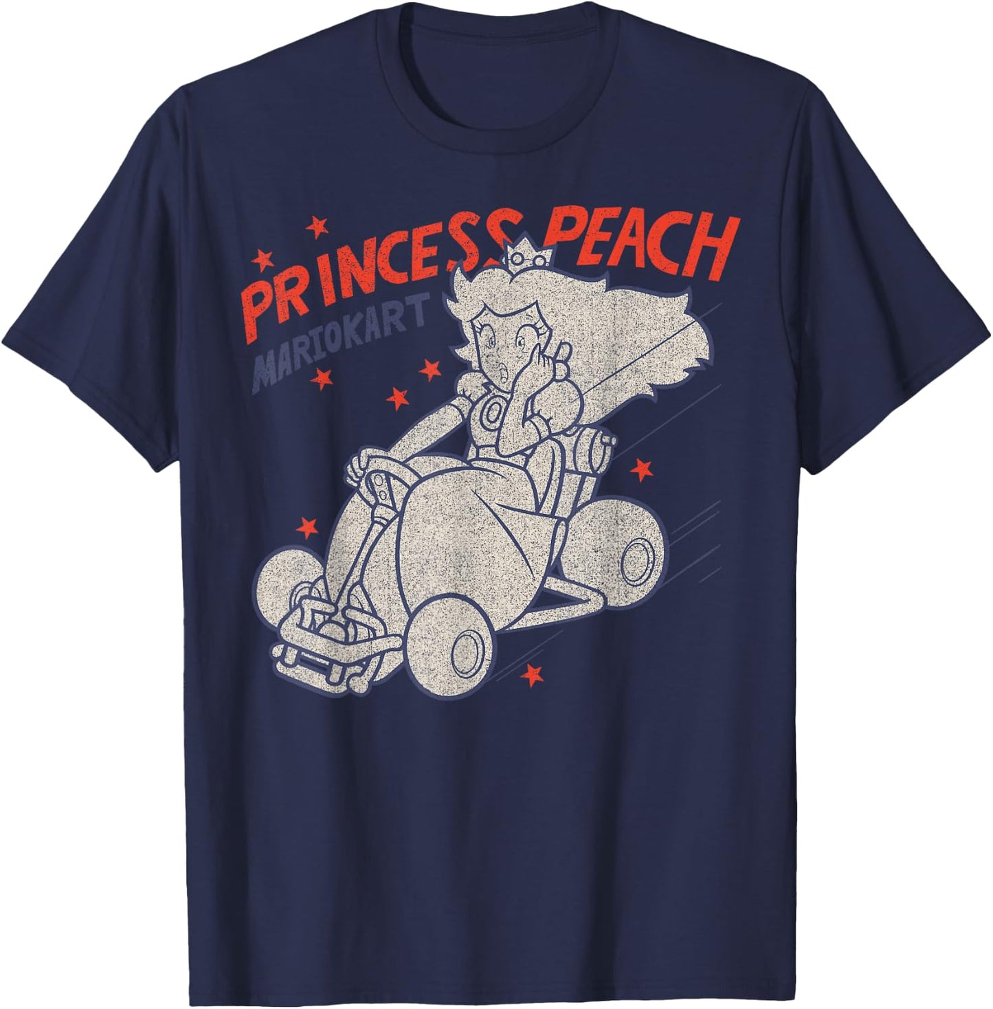 Mario Kart Princess Peach Surprised Outlined Poster T-Shirt - T-Shirt | Navy