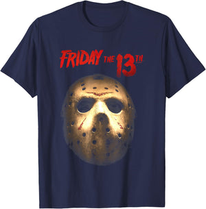 Friday The 13th Jason Voorhees Hockey Mask Distressed T-Shirt - T-Shirt | Navy