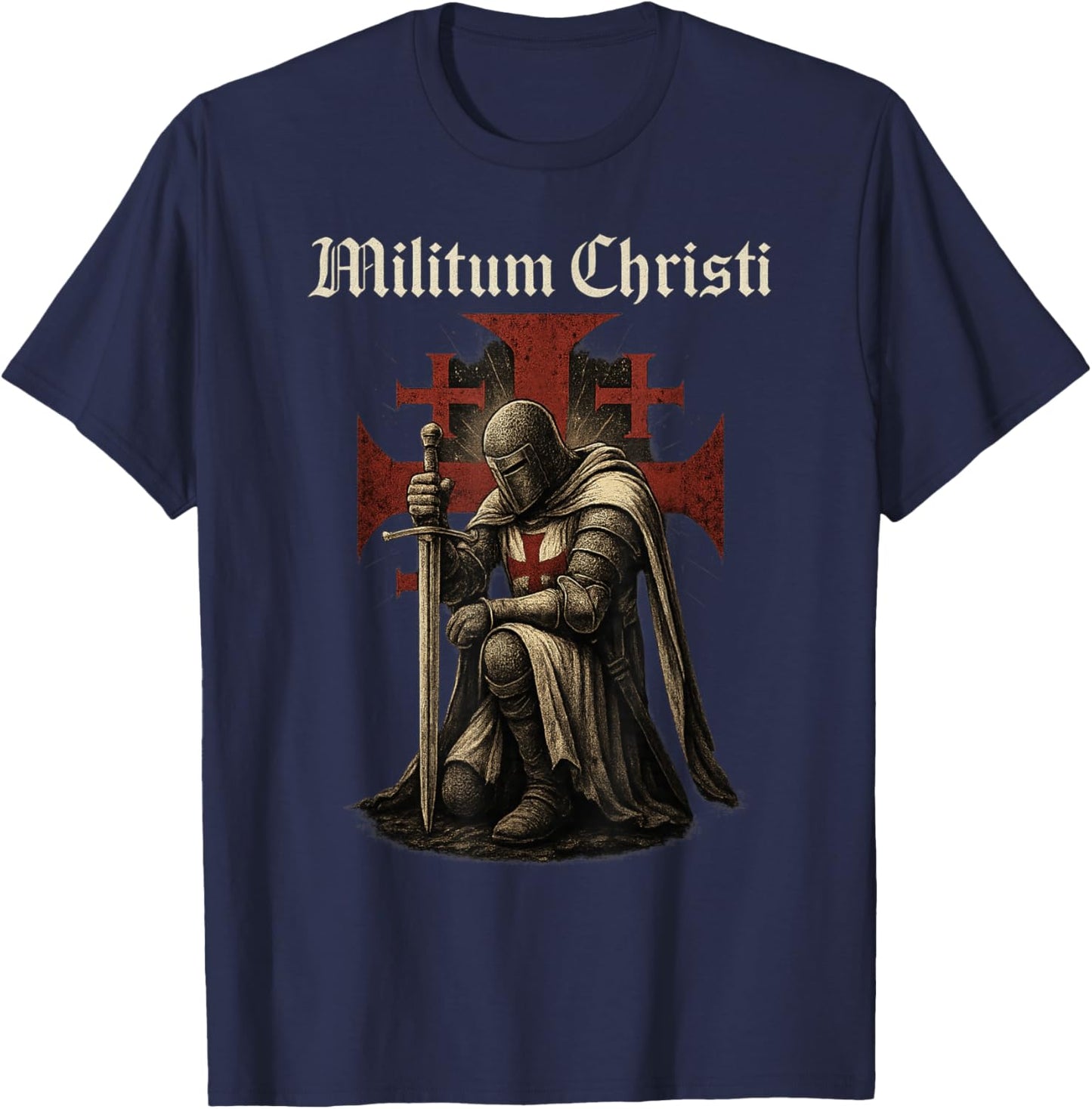 Militum Christi - Knight Templar Catholic T-Shirt - T-Shirt | Navy