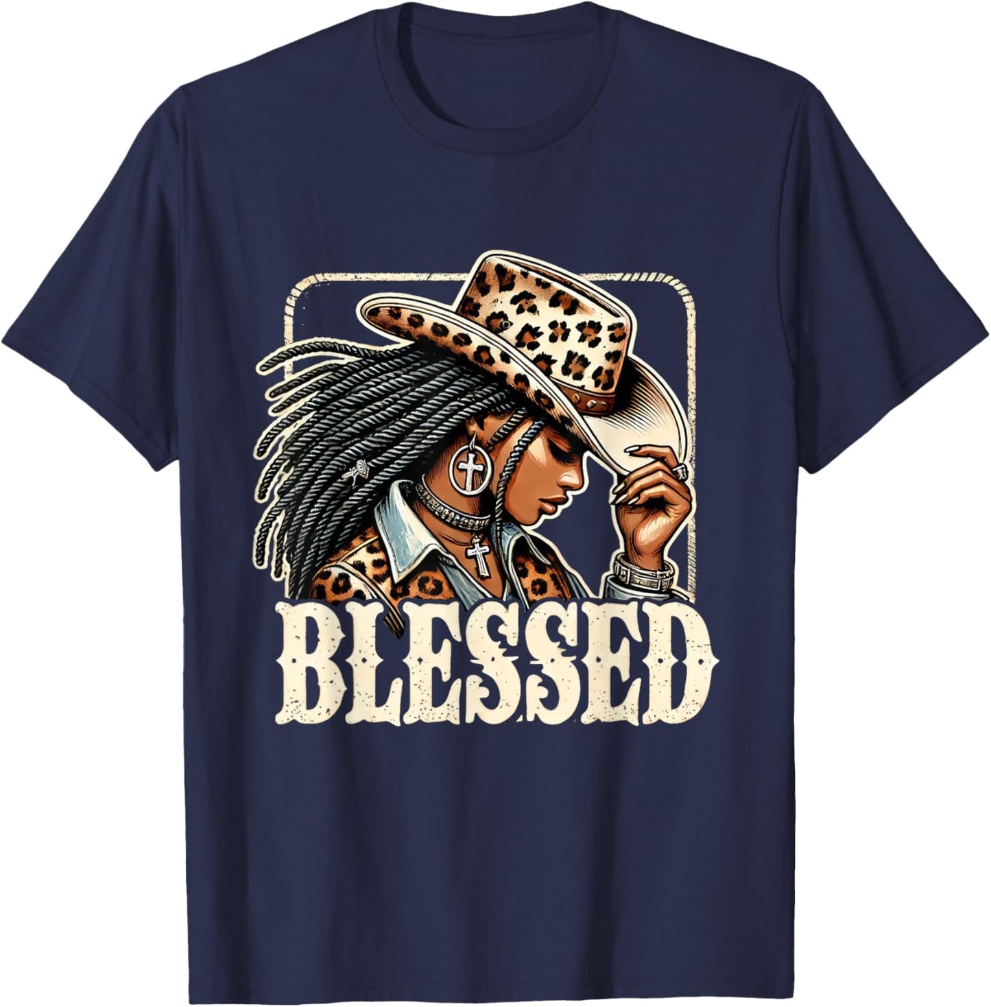 Retro Black Western Cowgirl African Christian Cowgirl T-Shirt - T-Shirt | Navy