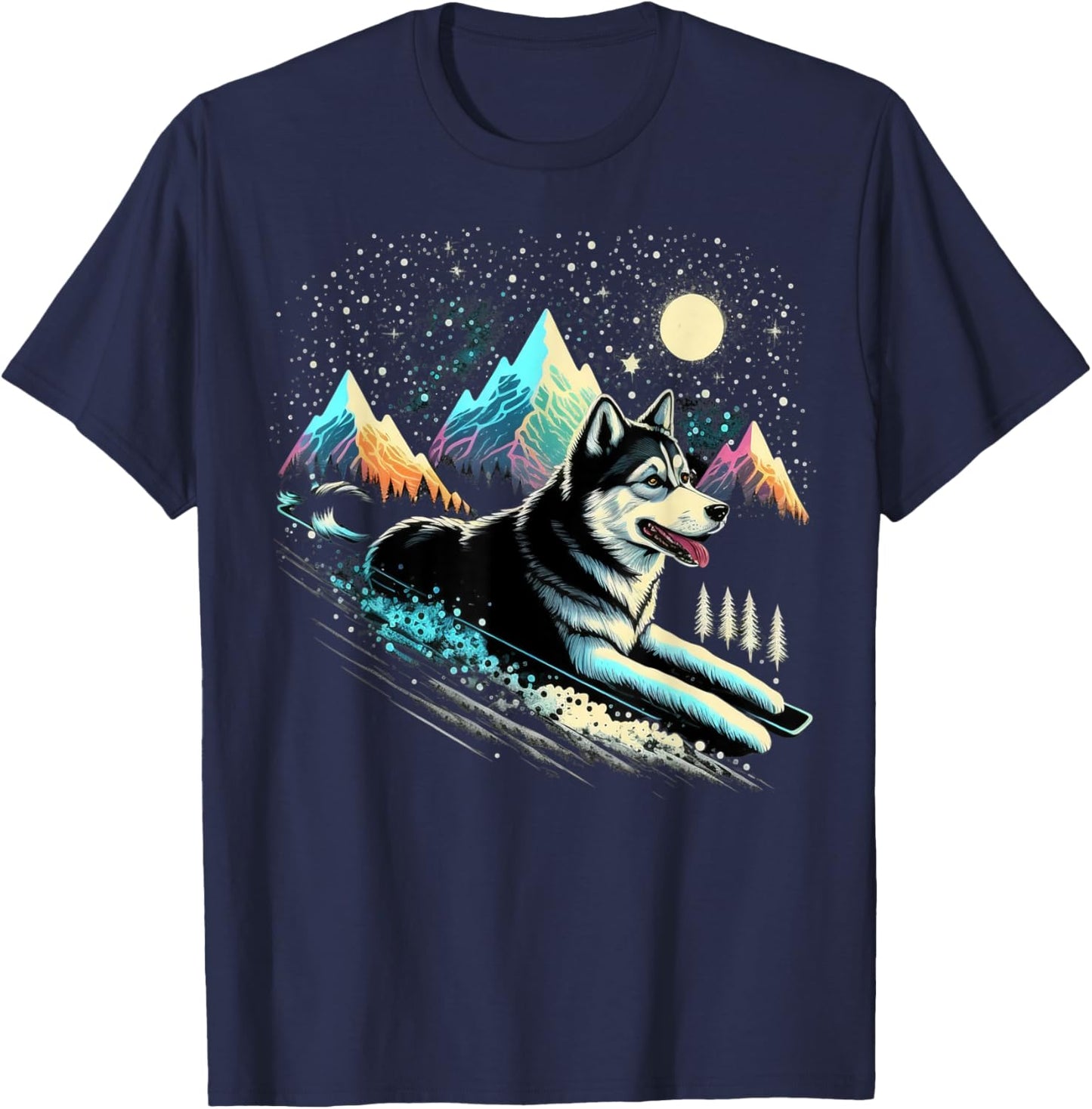 Siberian Husky Lover Apparel for Husky Owner - Cute Siberian Husky Dog - Adult & Kids - Black - Short Sleeve - - Regular Fit - Cotton 60%, Polyester 40% T-Shirt - T-Shirt | Navy