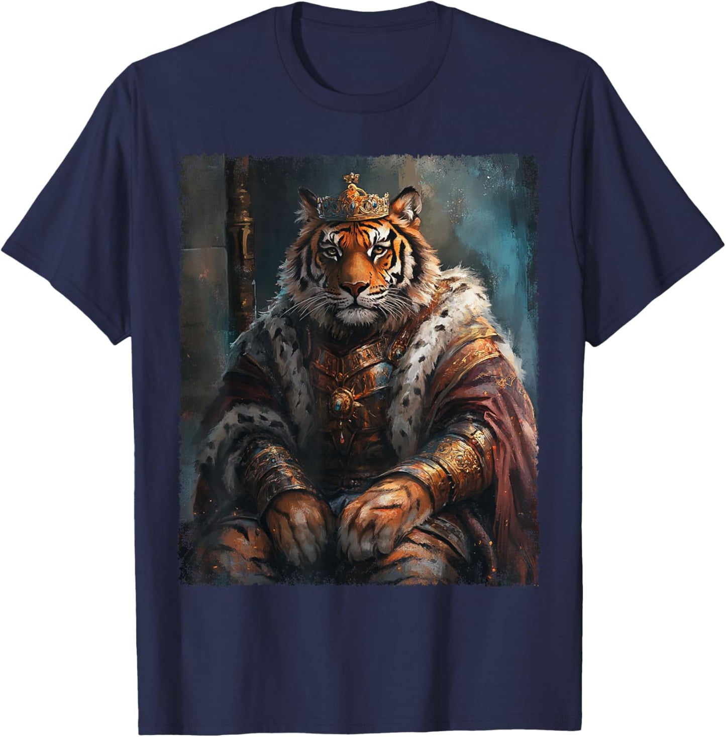 Funny Tiger Renaissance Painting Art T-Shirt - T-Shirt | Navy