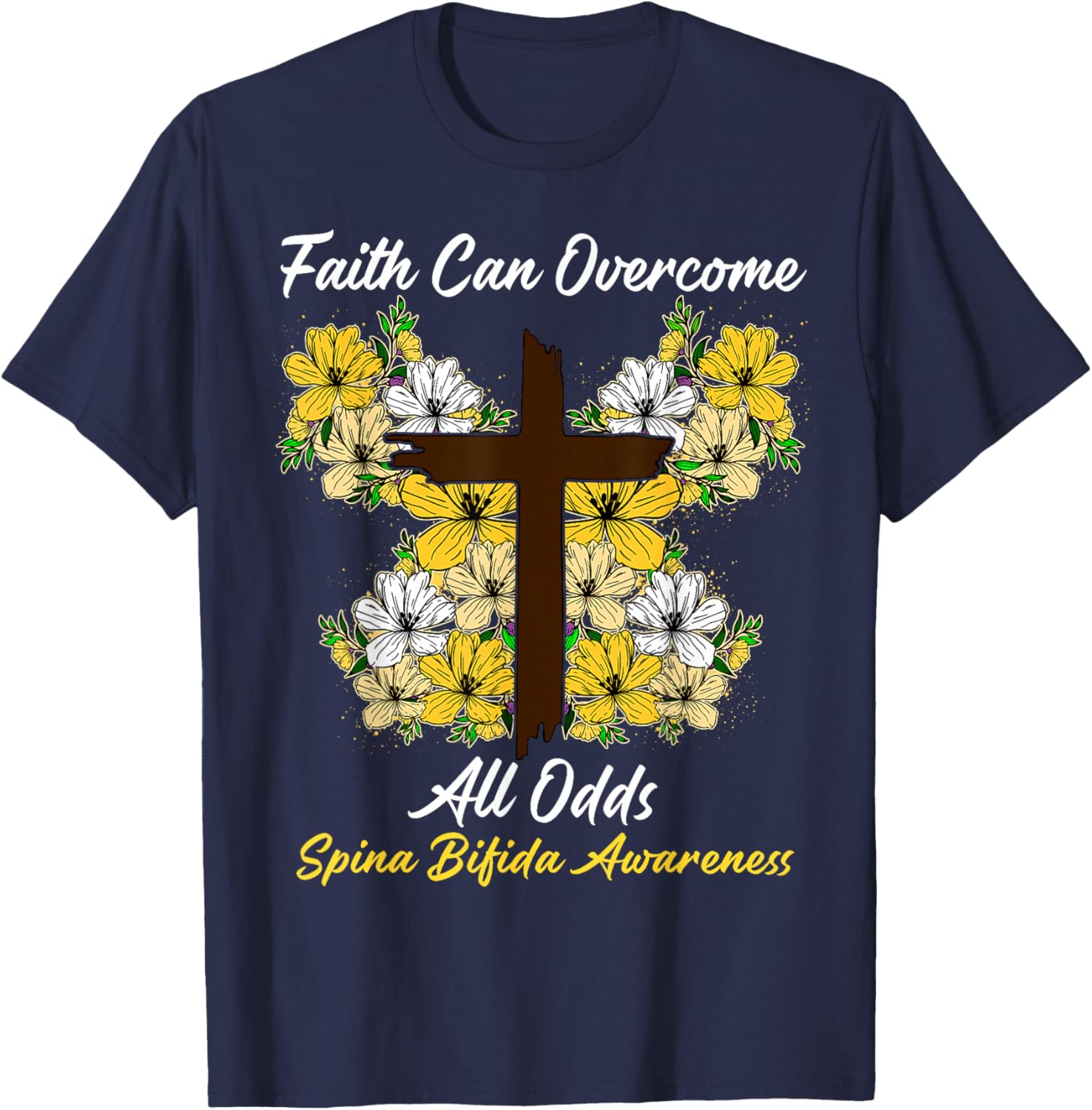 Woman Spina Bifida Awareness Faith Cross Butterfly T-Shirt - T-Shirt | Navy