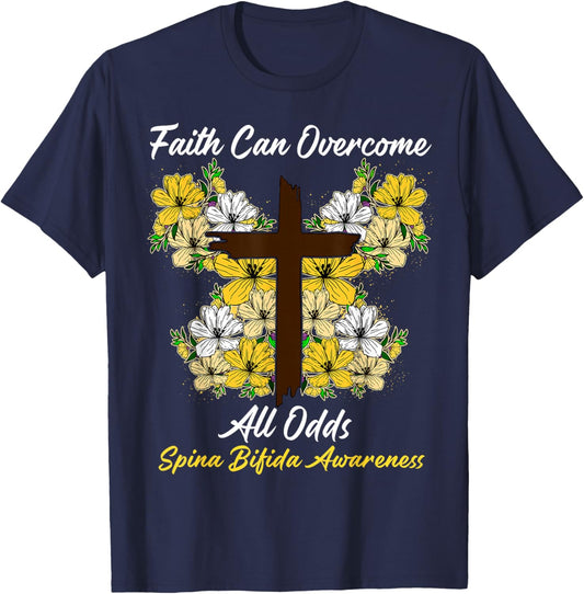 Woman Spina Bifida Awareness Faith Cross Butterfly T-Shirt - T-Shirt | Navy