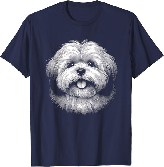 Lhasa Apso Dog Face Art Design and Men T-Shirt - T-Shirt | Navy