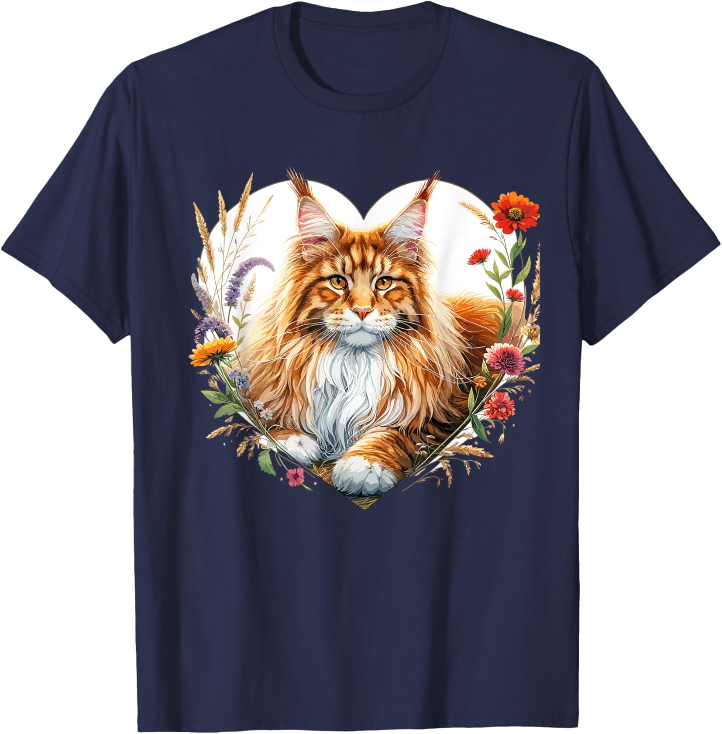 My Cat Is My Valentine Cute Orange Maine Coon Cat in a Heart Women Girls Kids T-Shirt - T-Shirt | Navy