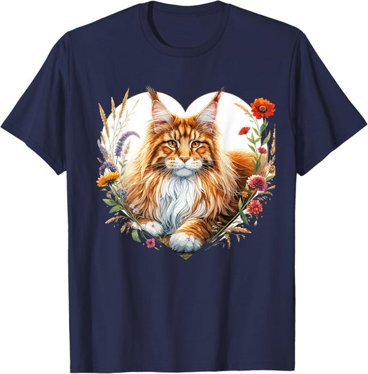 My Cat Is My Valentine Cute Orange Maine Coon Cat in a Heart Women Girls Kids T-Shirt - T-Shirt | Navy