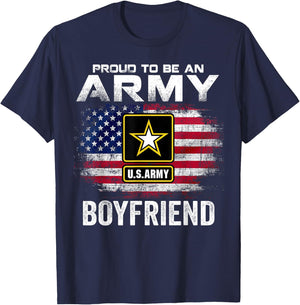Proud To Be An Army Boyfriend With American Flag Gift T-Shirt - T-Shirt | Navy