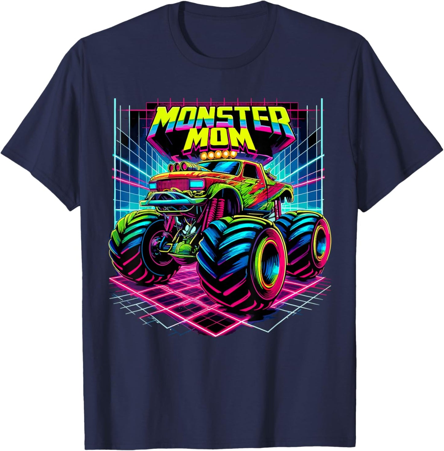 Monster Truck Mom Birthday Party Retro Monster Trucks T-Shirt - T-Shirt | Navy