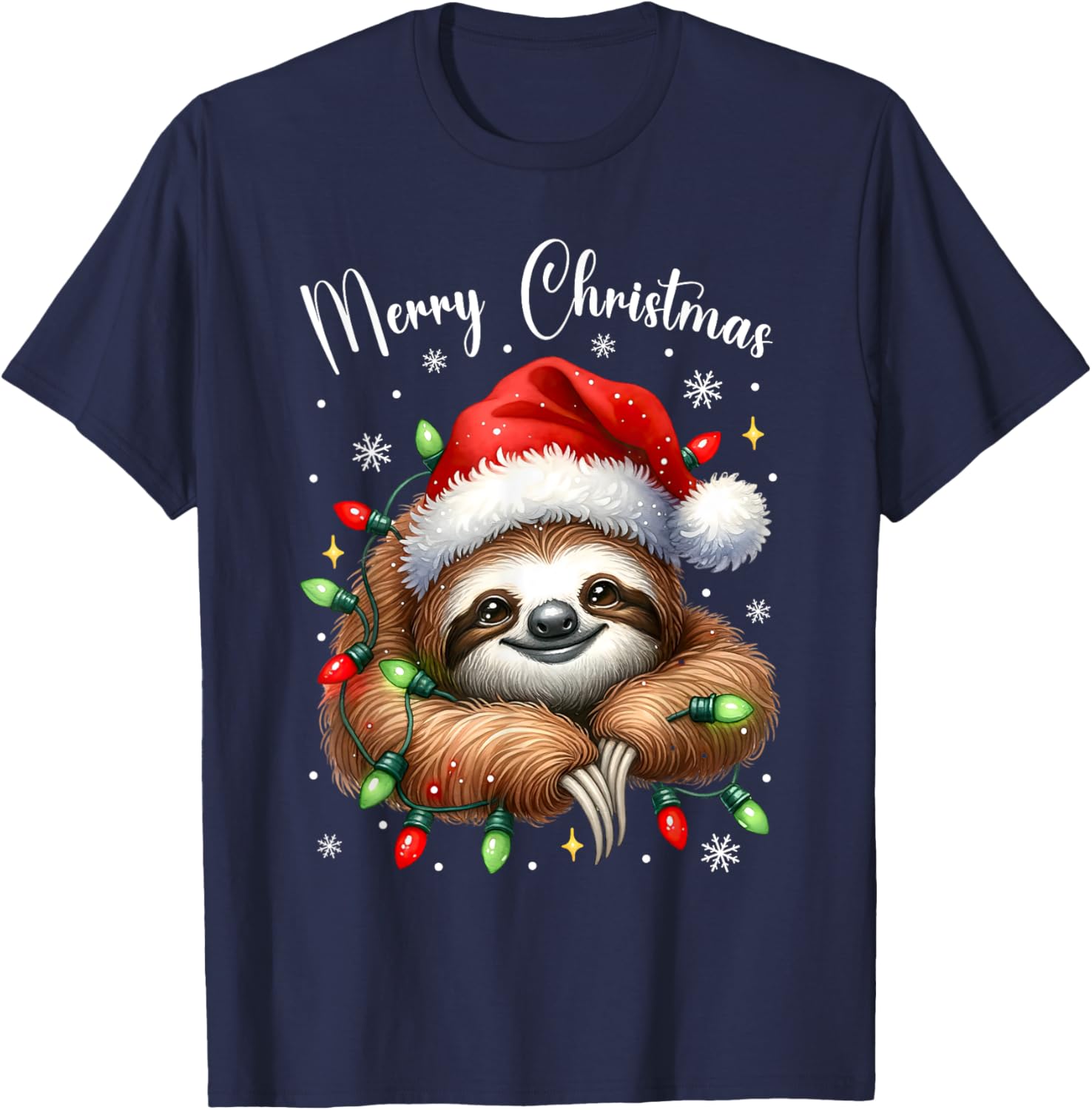 Christmas Pajamas Sloth Christmas Pajama Shirt Lazy Sloth T-Shirt - T-Shirt | Navy