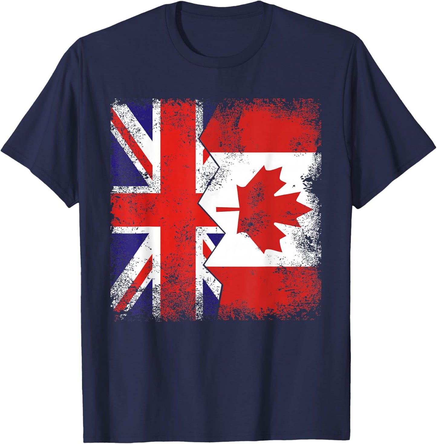 Canadian Roots | Half British Flags | UK Canada Vintage T-Shirt - T-Shirt | Navy