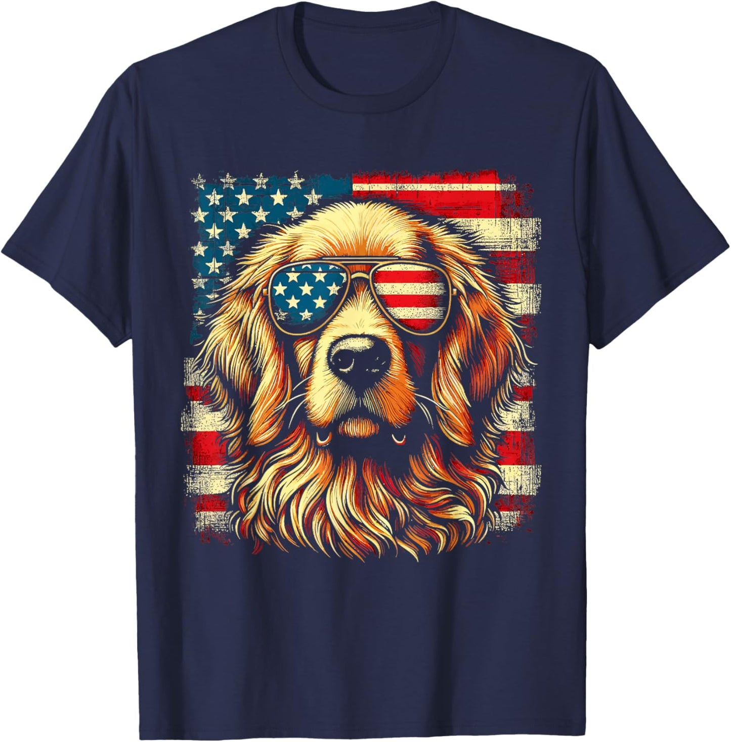 Golden Retriever Patriotic American US Flag 4th Of July T-Shirt - T-Shirt | Navy