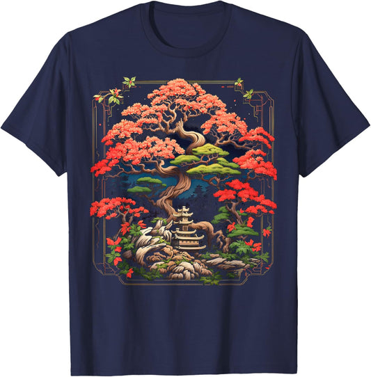 Japanese Art Gardening Retro Bonsai T-Shirt - T-Shirt | Navy