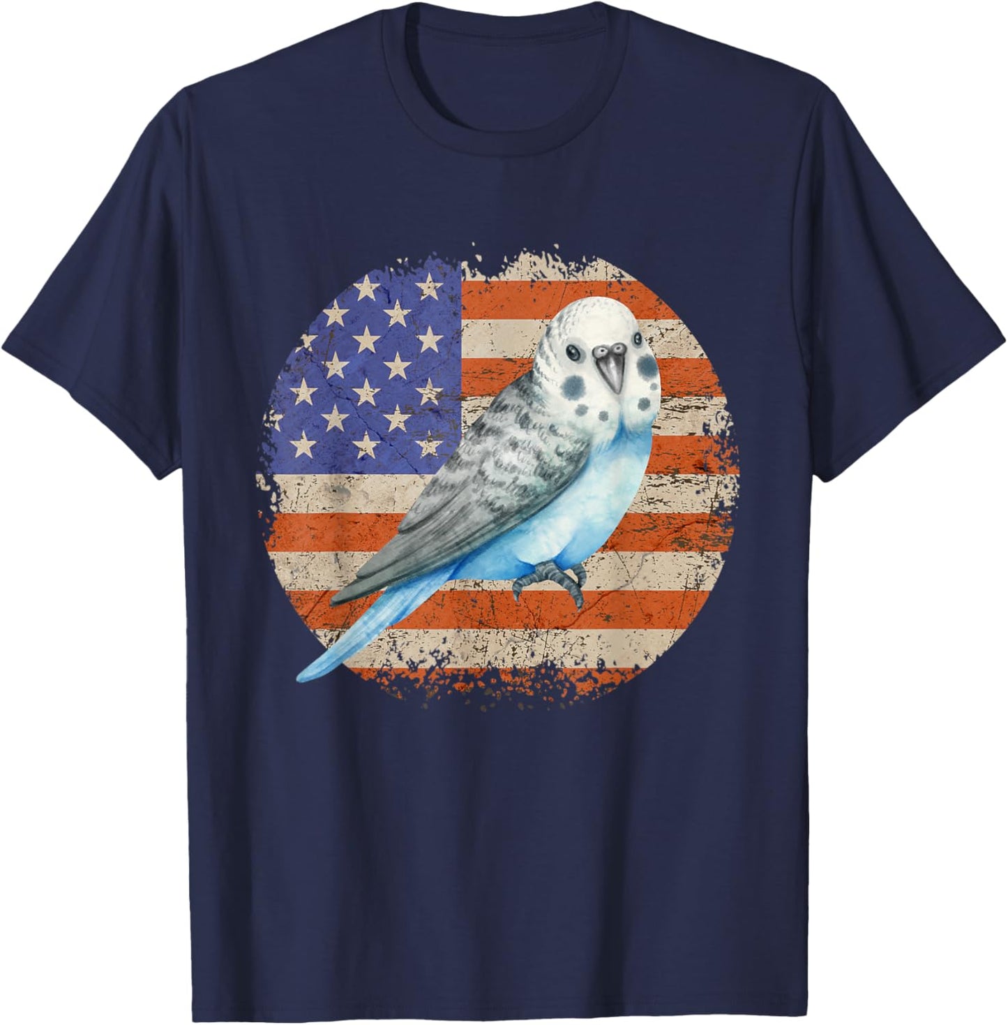 Parakeet Budgie Retro Grunge Patriotic American US Flag T-Shirt - T-Shirt | Navy