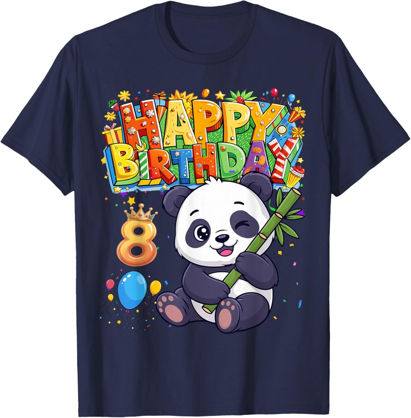 It's My Birthday Panda Kids 8 Years Old Girl T-Shirt - T-Shirt | Navy