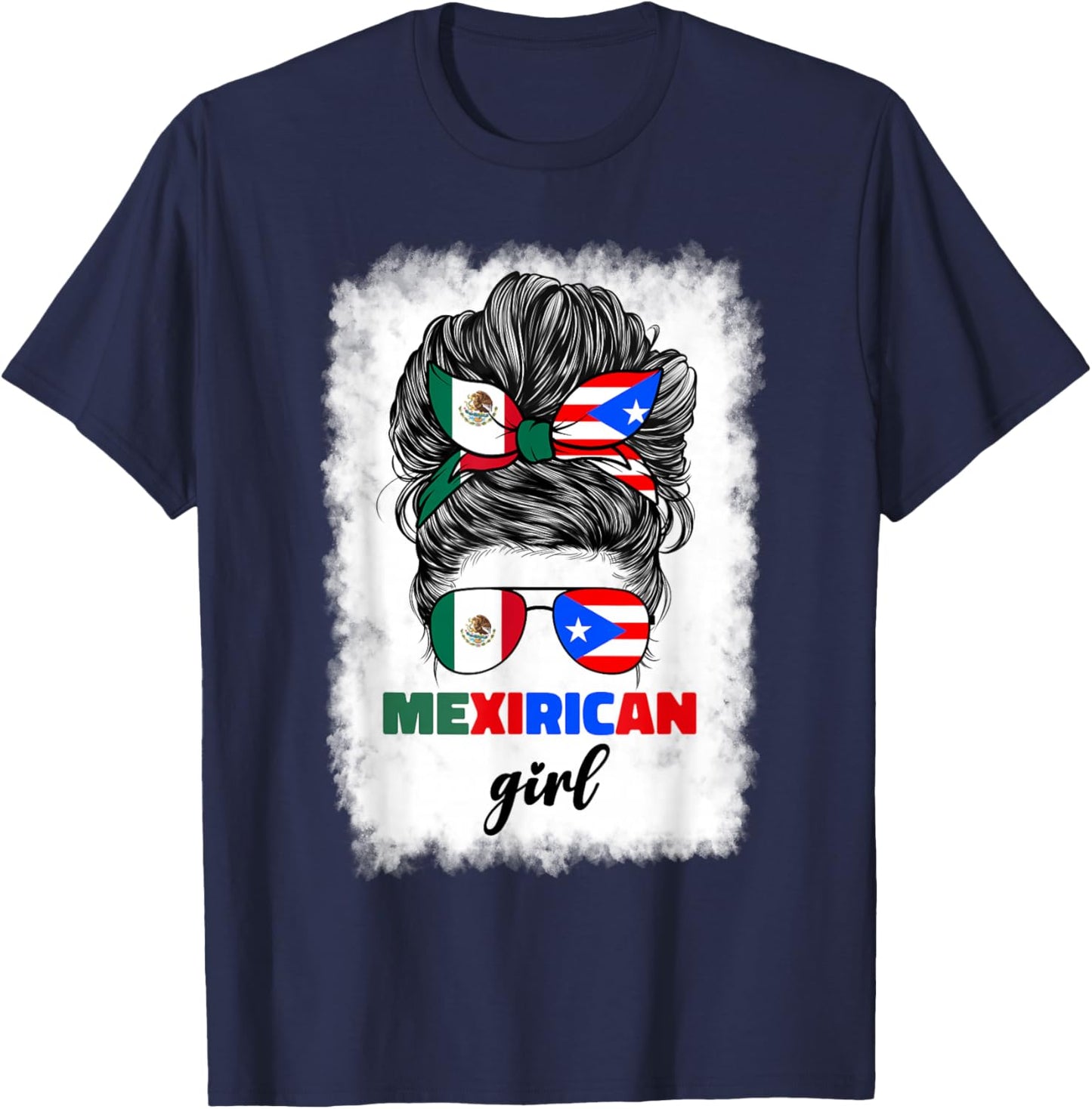 Mexirican Girl Mix Half Mexican and Puerto Rican Rico Flag T-Shirt - T-Shirt | Navy
