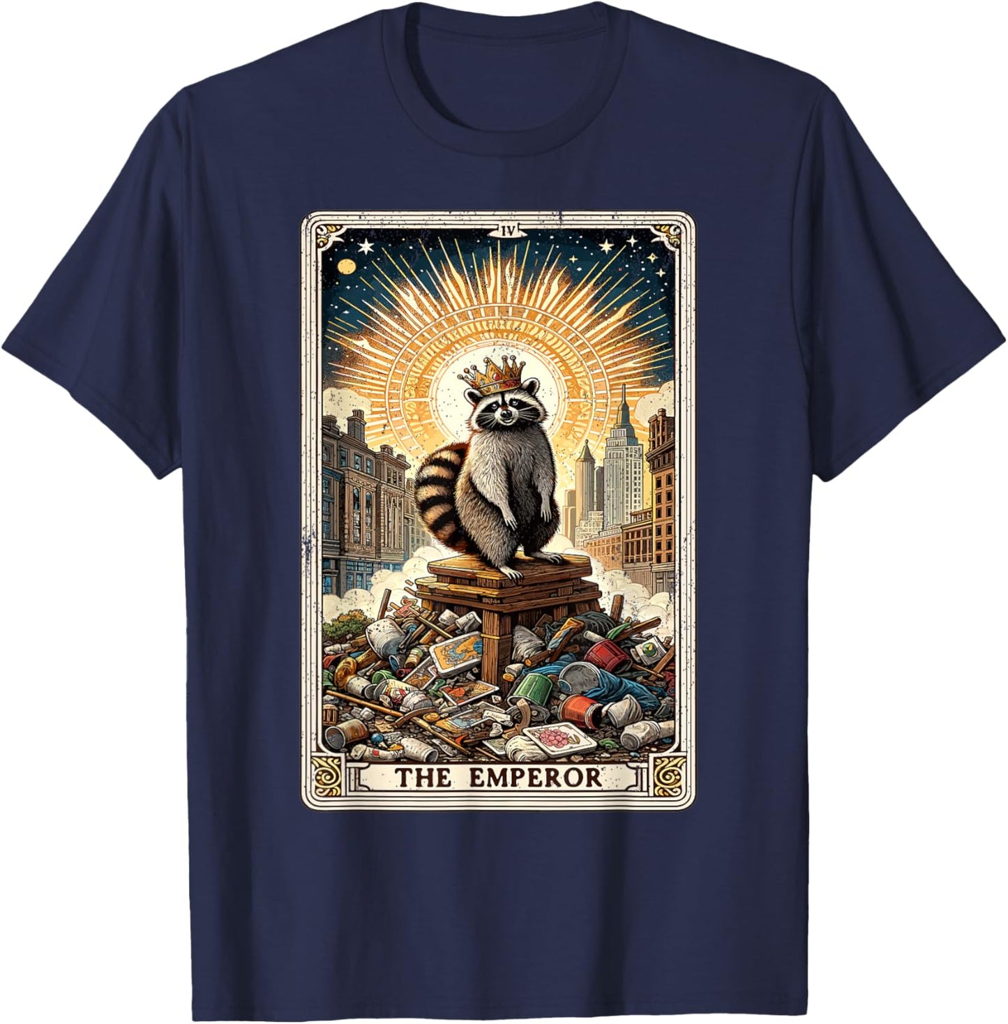 The Emperor Tarot Card Mystic Raccoon T-Shirt - T-Shirt | Navy