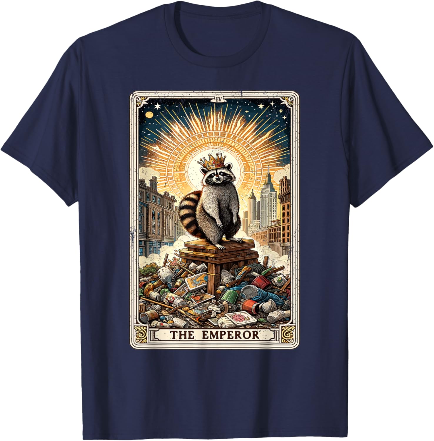 The Emperor Tarot Card Mystic Raccoon T-Shirt - T-Shirt | Navy