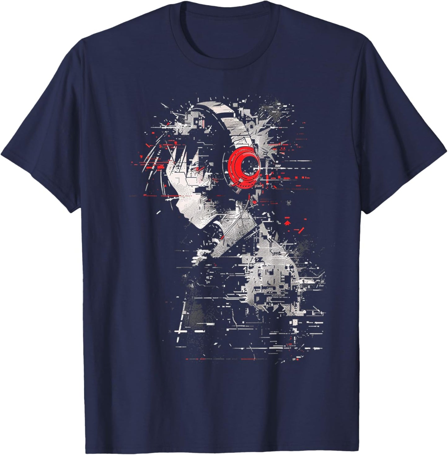 Anime Manga Graphic Headphone Art Anime T-Shirt - T-Shirt | Navy