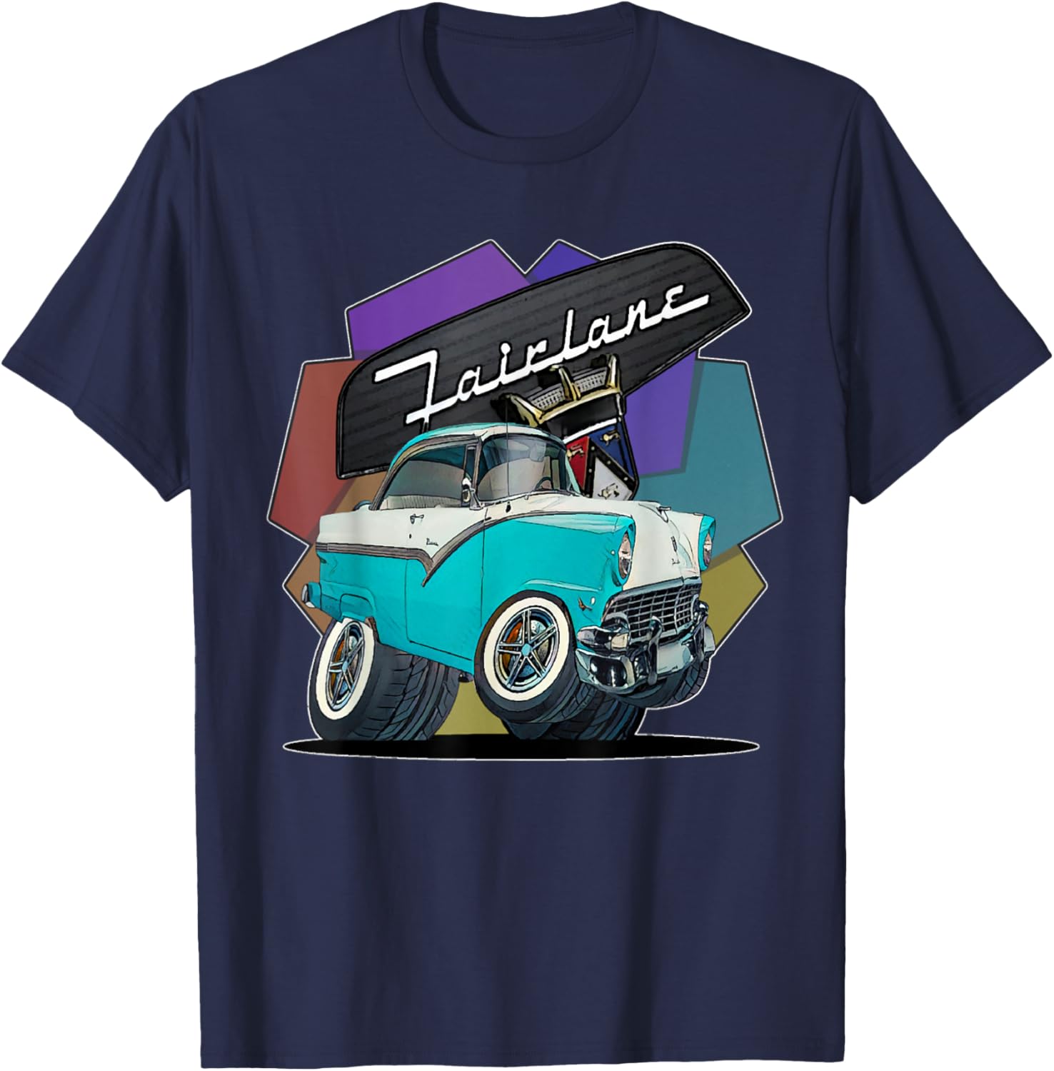 1956 56 Fairlane, Classic Car Art T-Shirt - T-Shirt | Navy