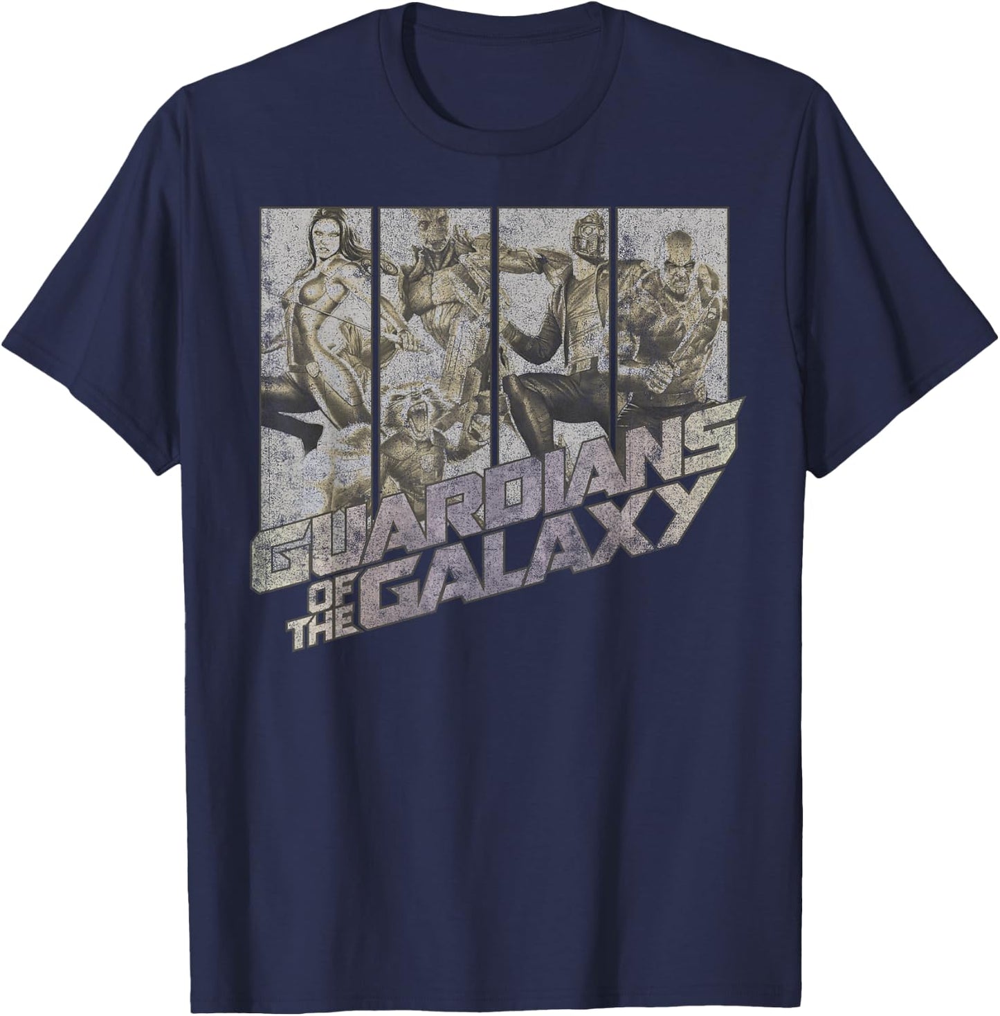 Marvel Guardians of The Galaxy Group Shot Distressed Panels T-Shirt - T-Shirt | Navy