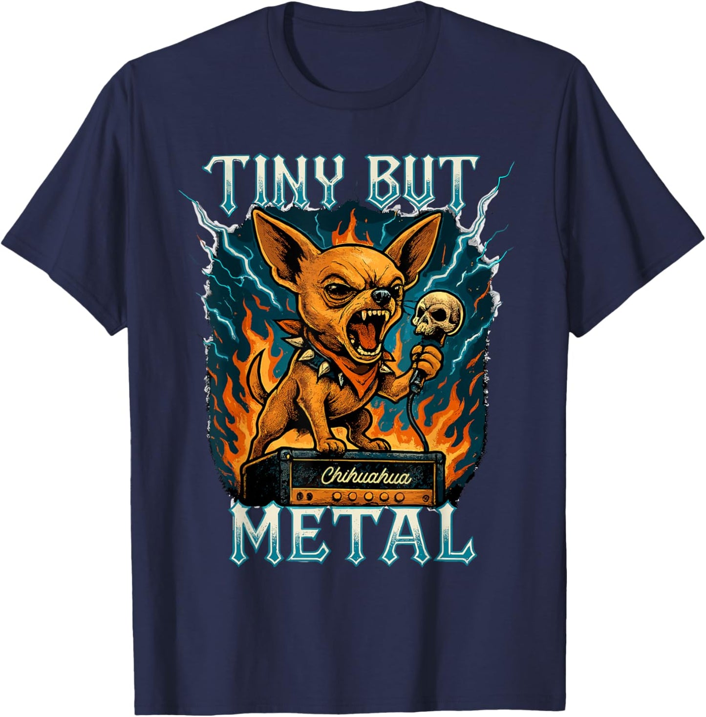 Tiny But Metal Chihuahua Heavy Music Vibe T-Shirt - T-Shirt | Navy