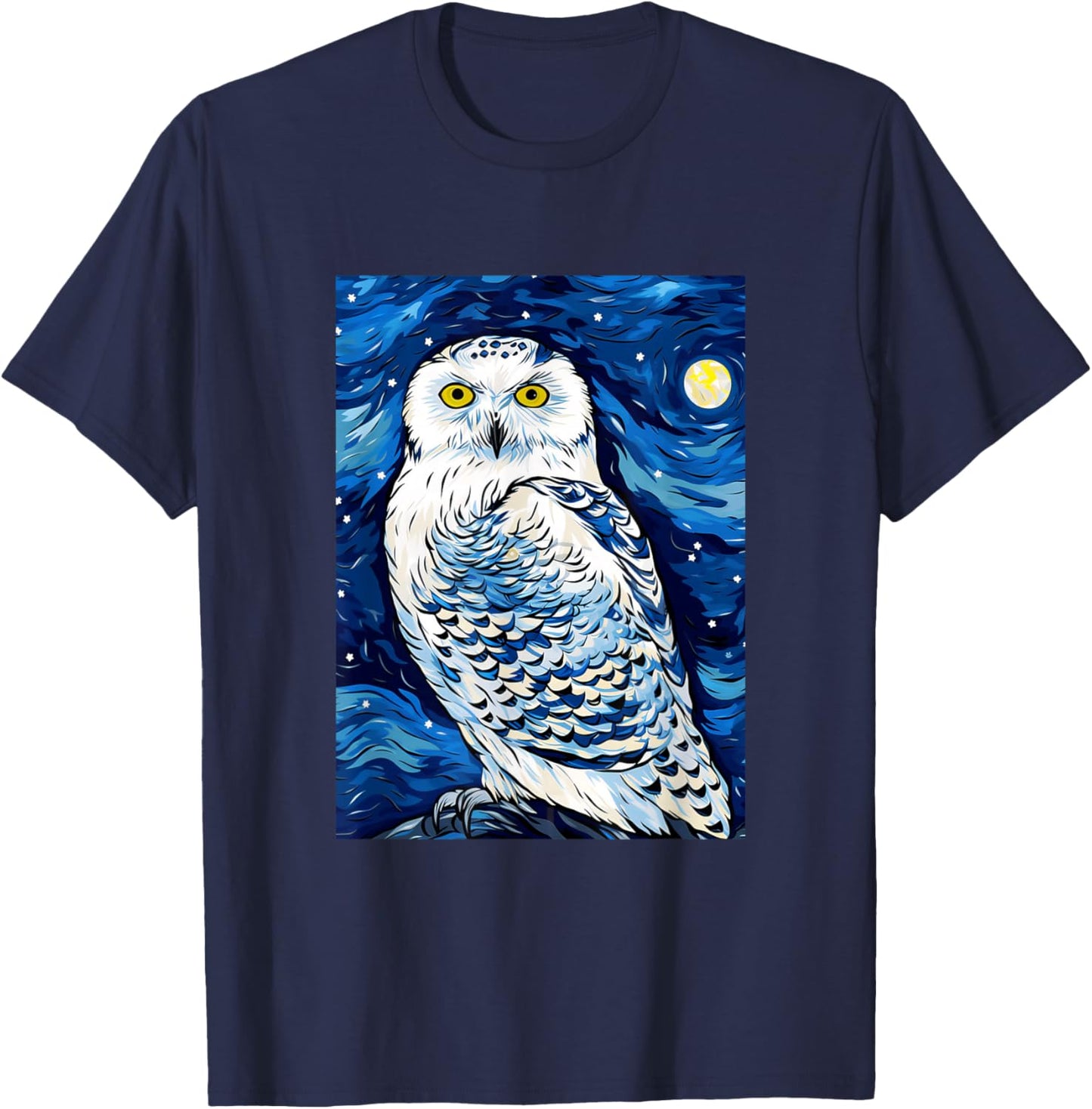 Snowy Owl Starry Night Painting Men Women Kids T-Shirt - T-Shirt | Navy