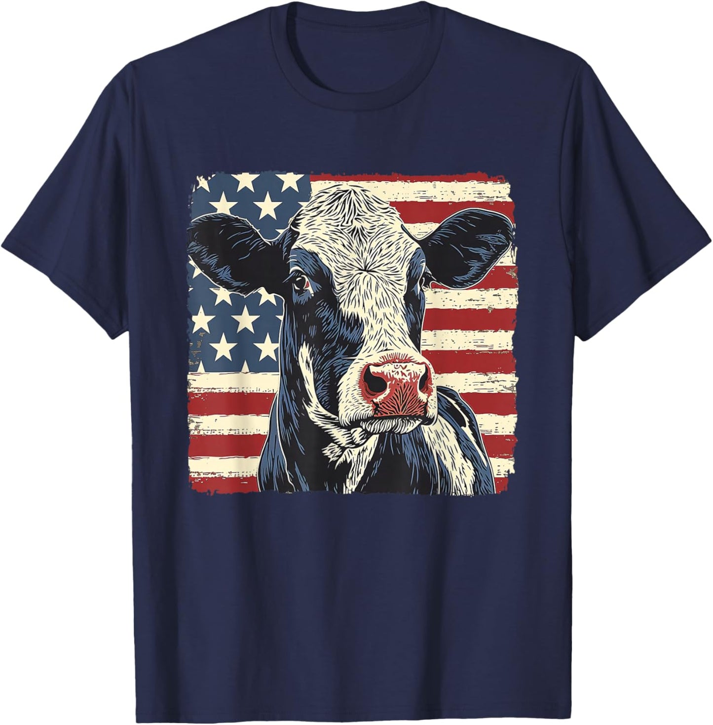 American Star Stripes Fourth of July Shirt Cow Women Men T-Shirt - T-Shirt | Navy