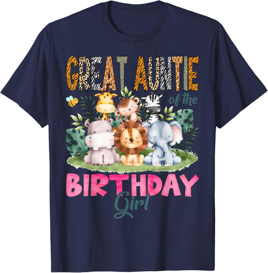 Great Auntie Of The Birthday Girl Safari Jungle Animal Lover T-Shirt - T-Shirt | Navy