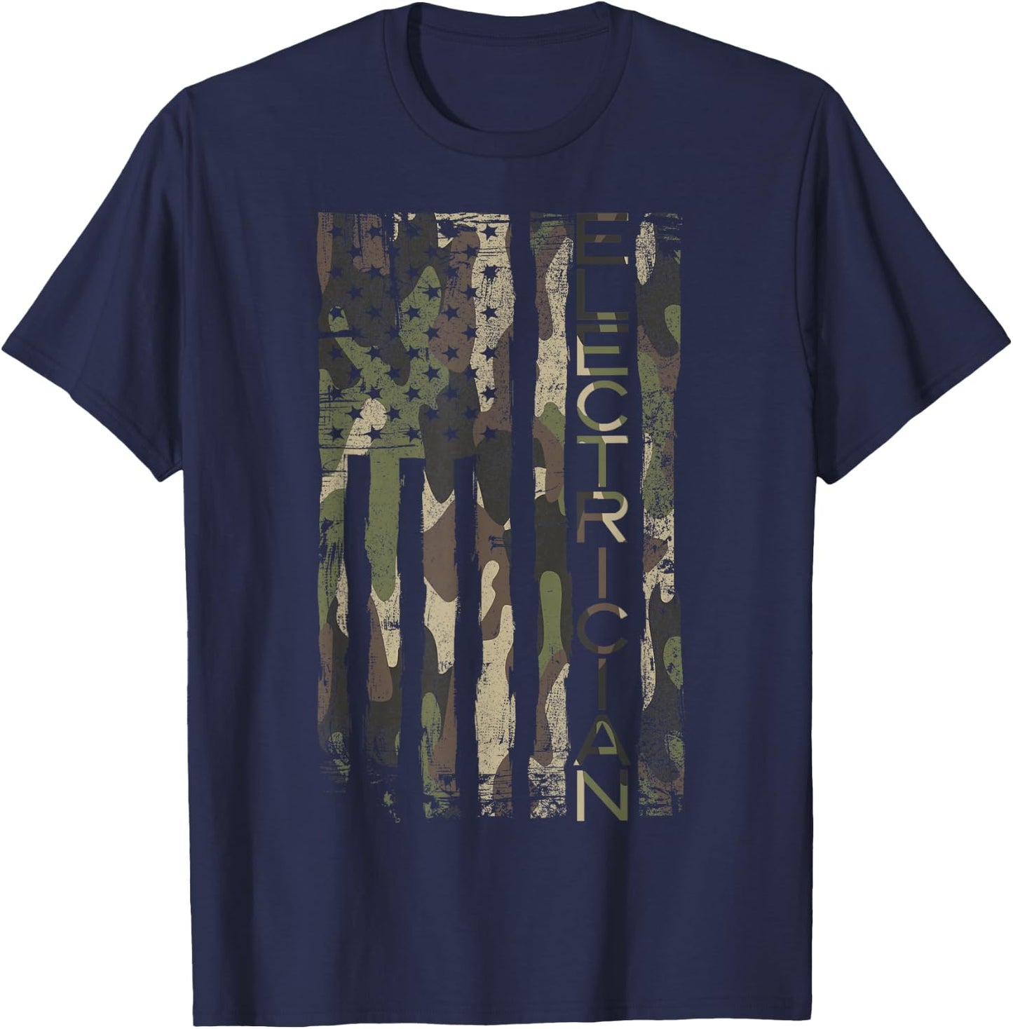 Camouflage Electrician Patriotic USA Flag T-Shirt - T-Shirt | Navy