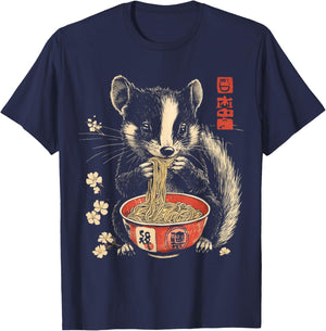 Funny Skunk Animal Eating Ramen Noodles T-Shirt - T-Shirt | Navy