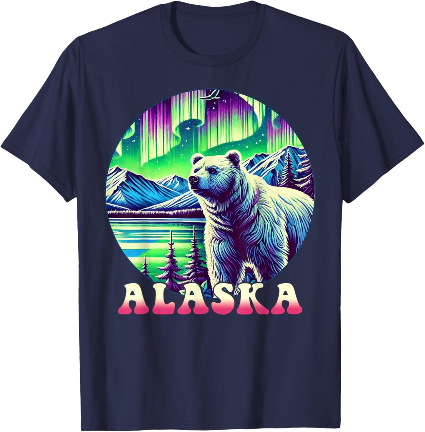 Alaska Northern Lights Aurora Viewing Alaska Vacation Bear T-Shirt - T-Shirt | Navy