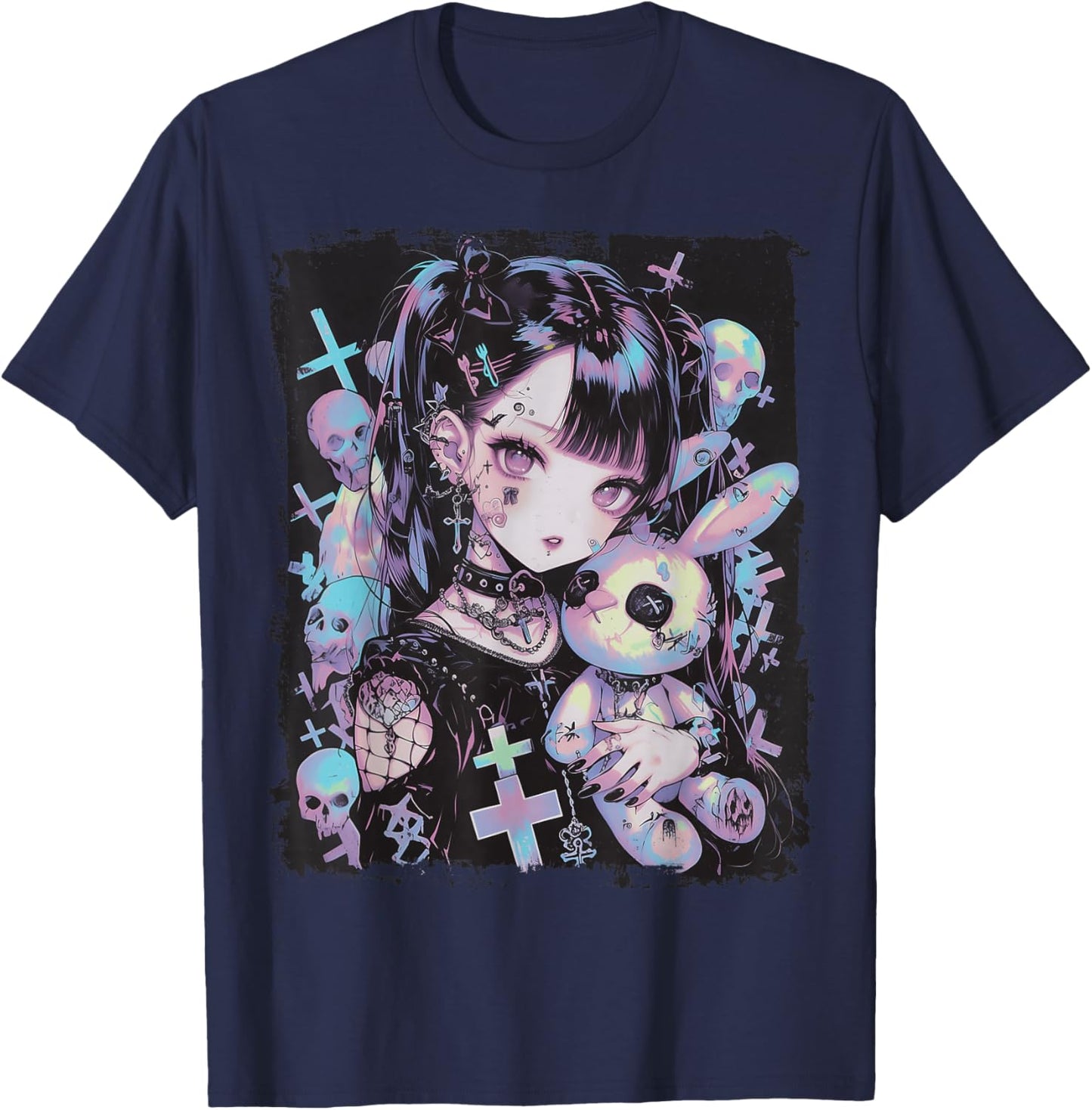 Anime Girl Goth Bunny Cute E-Girl Gothic Outfit Grunge T-Shirt - T-Shirt | Navy