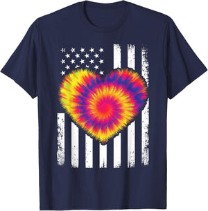 Tie Dye Heart Usa Flag Colors White, Red & Blue 4th of July T-Shirt - T-Shirt | Navy