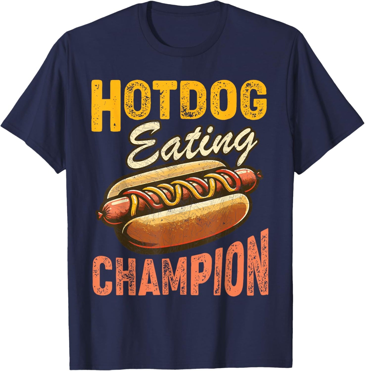 Funny Hotdog Eating Champion Estate Fair Retro Food Contest T-Shirt - T-Shirt | Navy