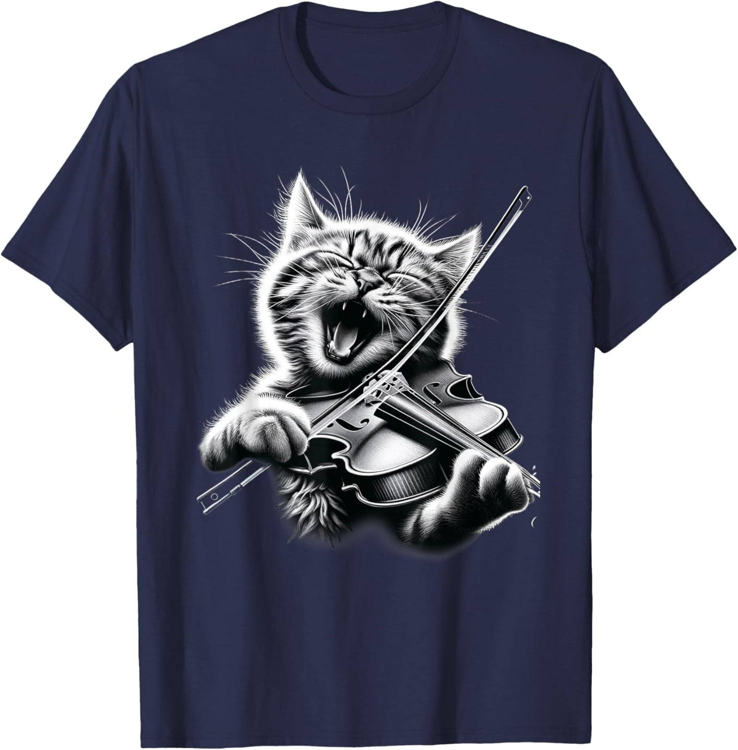 Funny Orchestra Musician Violinist Rock Cat Playing Violin T-Shirt - T-Shirt | Navy