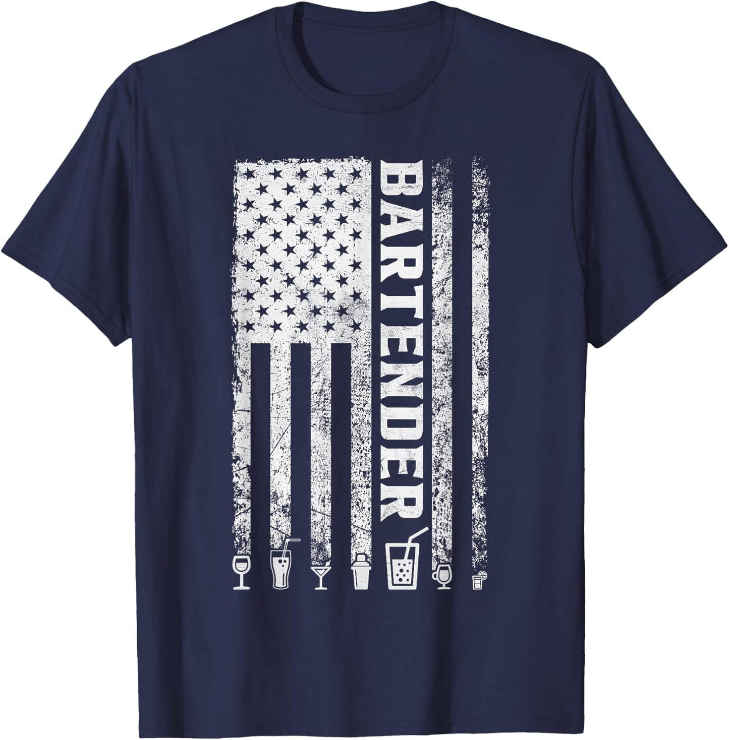 Bartender American Flag 4th of July Vintage Funny Bartender T-Shirt - T-Shirt | Navy