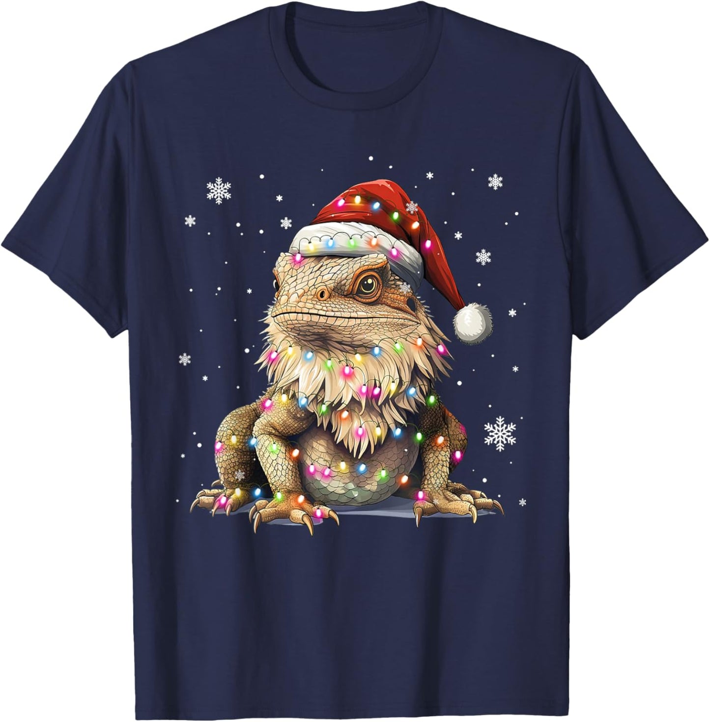 Funny Bearded Dragon Santa Hat Christmas Reptiles Lizard T-Shirt - T-Shirt | Navy