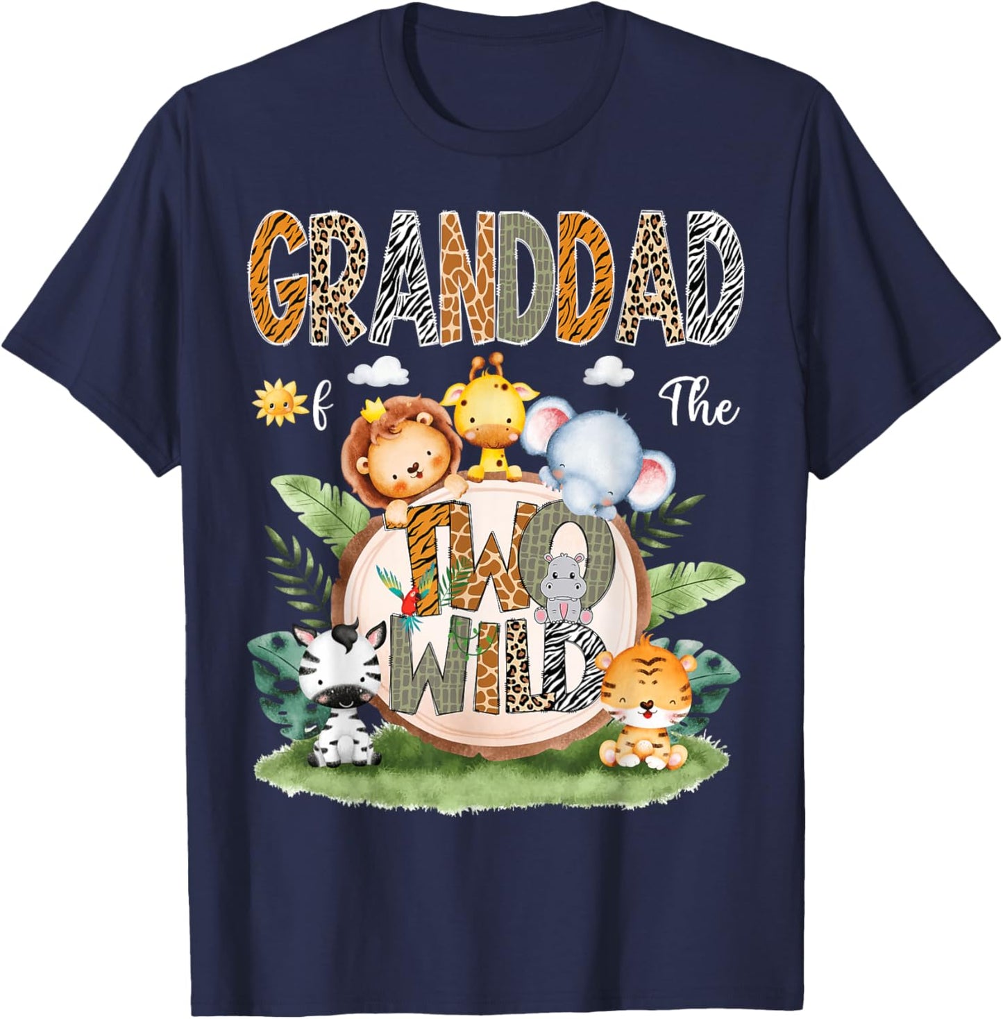 Granddad Of The Two Wild 2Nd Birthday Safari Animal Lover T-Shirt - T-Shirt | Navy