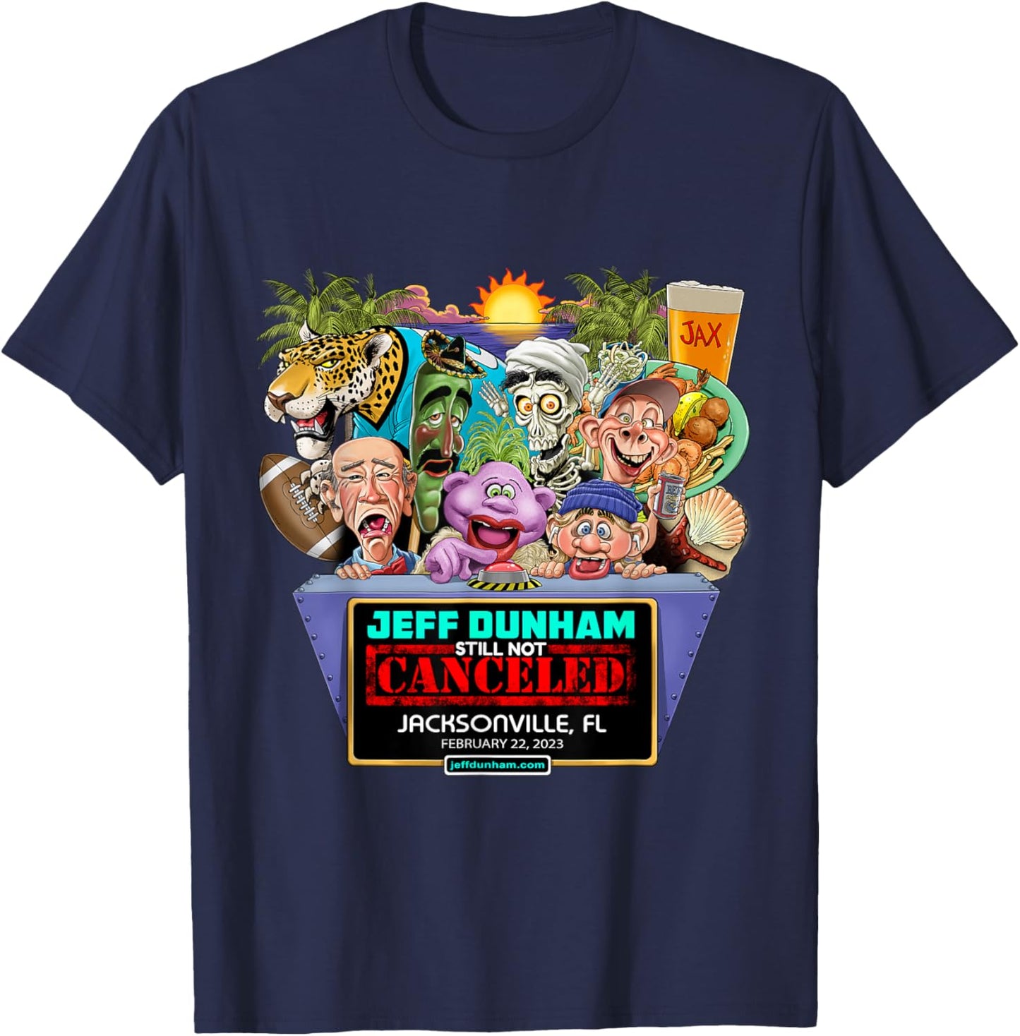 Jeff Dunham Jacksonville, FL (2023) T-Shirt - T-Shirt | Navy