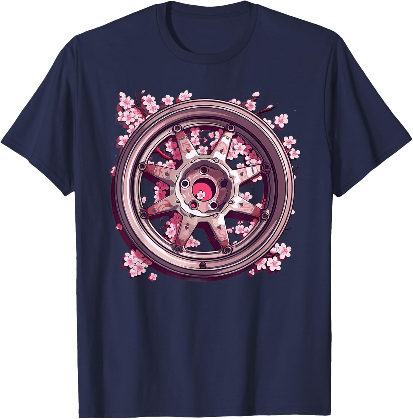 Wheel Racing Car Rim Cherry Blossom T-Shirt - T-Shirt | Navy
