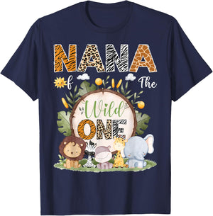 Nana Of The Wild One 1St Birthday Kids Safari Woodland T-Shirt - T-Shirt | Navy