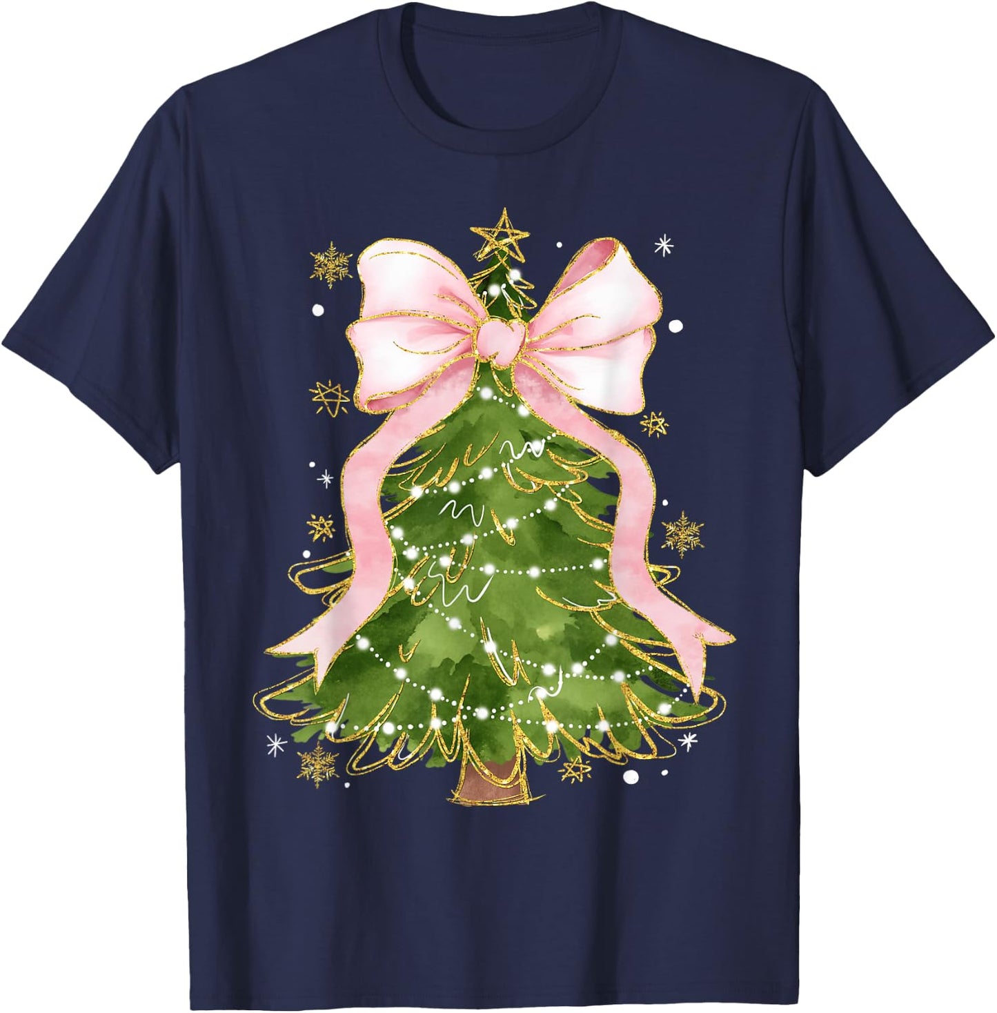 Coquette Bow Christmas Tree Xmas Holiday Girly Outfit Women T-Shirt - T-Shirt | Navy
