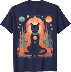 Cat, Egyptian Cat Goddess Bastet Anime Graphic Fashion Men Women T-Shirt - T-Shirt | Navy