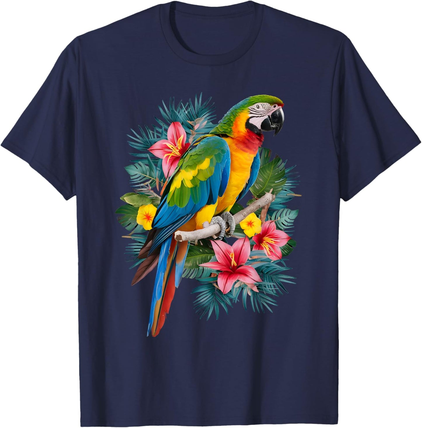 Parrot In Tropical Summer Flower Women Cockatiel Bird T-Shirt - T-Shirt | Navy
