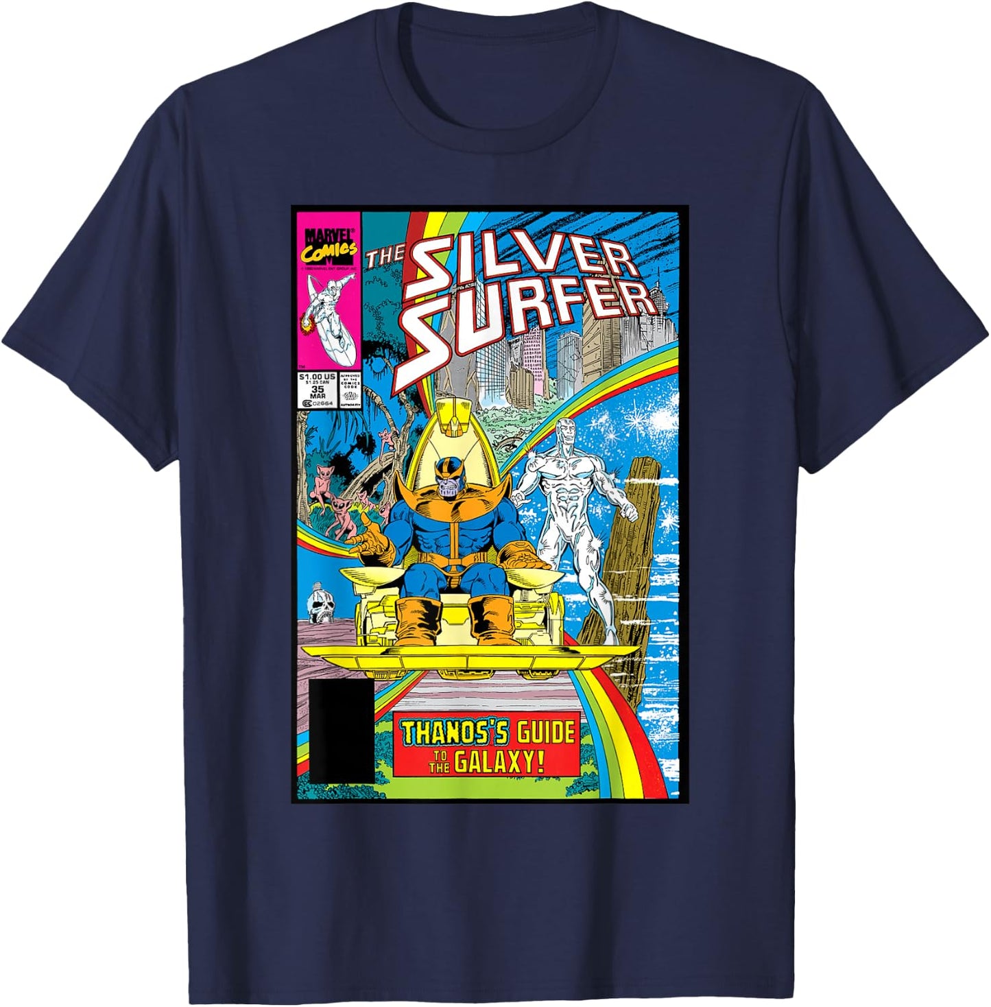 Marvel Silver Surfer Rainbow Thanos's Guide Comic Cover T-Shirt - T-Shirt | Navy