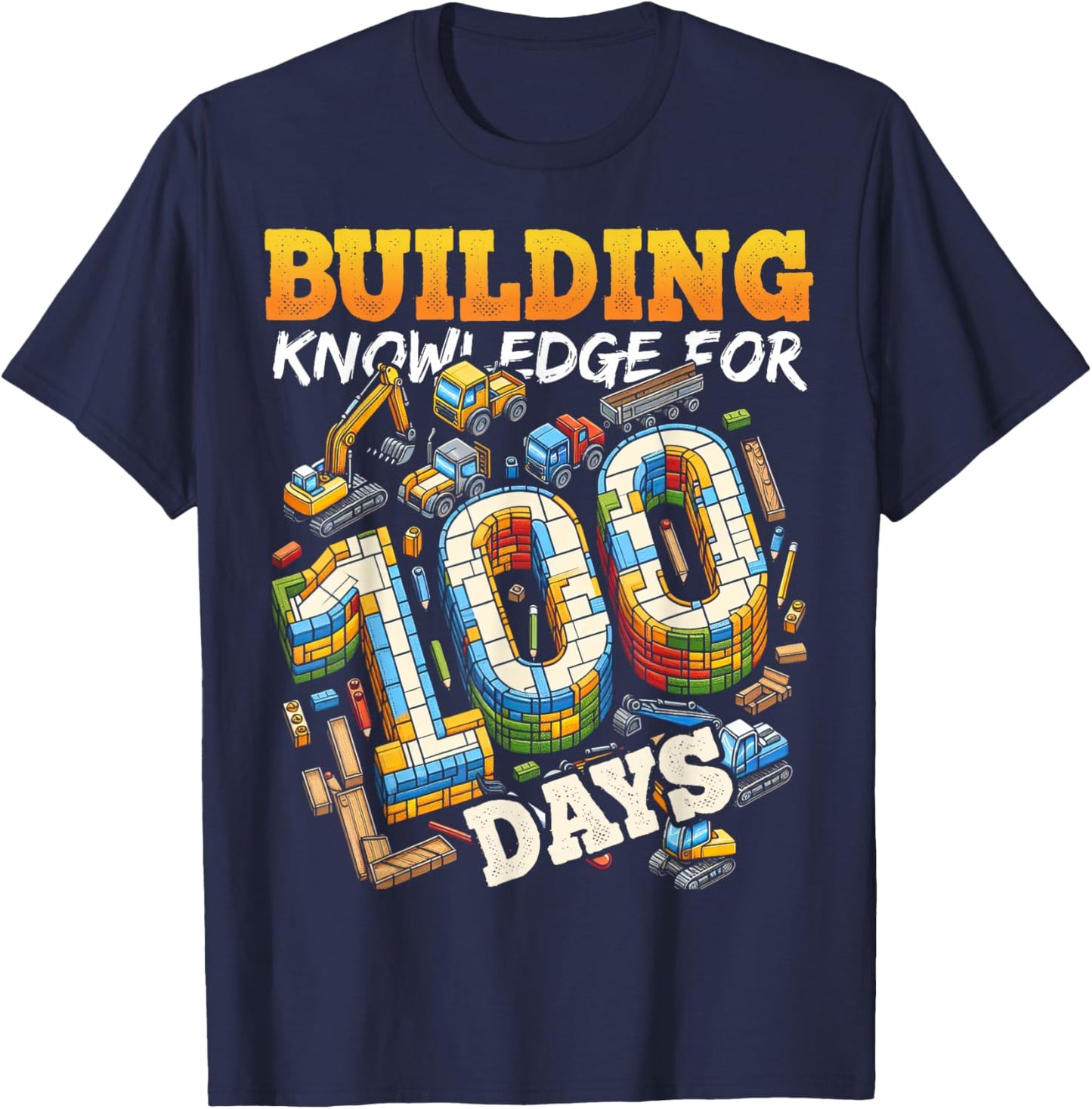 100 Days of School Boys Teacher 100th Day Construction Truck T-Shirt - T-Shirt | Navy