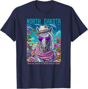North Dakota's Official Animal and Flower Illustrated T-Shirt - T-Shirt | Navy